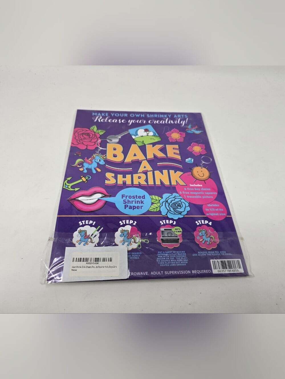 NEW Bake a Shrink Oven Art Frosted Shrink Paper Floral Flowers Unicorn